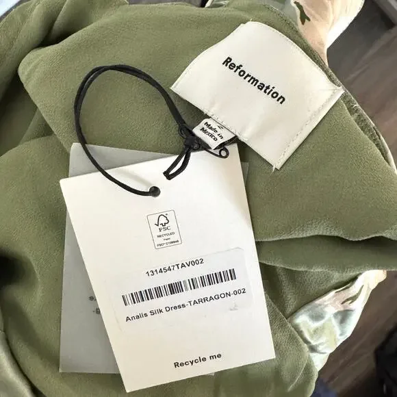 Reformation Anaiis Silk Maxi Dress 2 NEW Tarragon Floral Open Back High Neck NWT - Picture 6 of 7